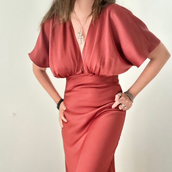 BLDH Leila Charmeuse Dress in Wine Brown - Picture 5 of 14